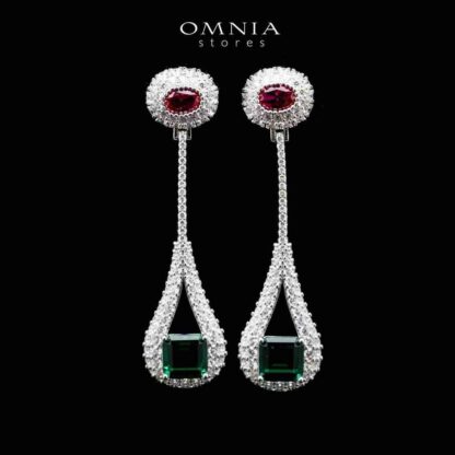 Omnia Sabah Oval and Emerald Cut Long Drop Earrings in 92.5 Silver with High Quality Simulated Diamonds