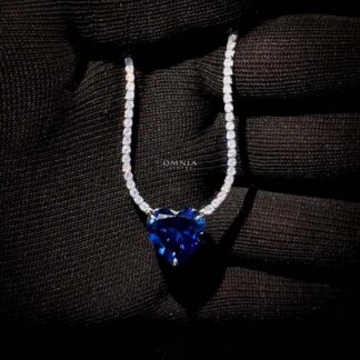 Omnia Heart Blue Necklace 925 Silver in High Quality Simulated Diamonds