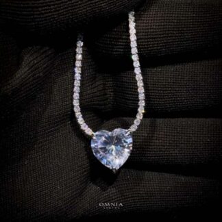 Omnia Heart White Necklace in 92.5 Silver High Quality Simulated Diamonds