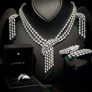 Omnia Rahaf Green Bridal Full Set Accessories in High Quality Zircon Stone in Rhodium Plated