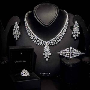 Omnia Minerva Bridal Full Set Accessories in High Quality Zircon Stone in Rhodium Plated