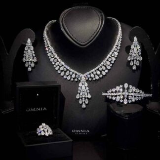 Omnia Minerva Bridal Full Set Accessories in High Quality Zircon Stone in Rhodium Plated