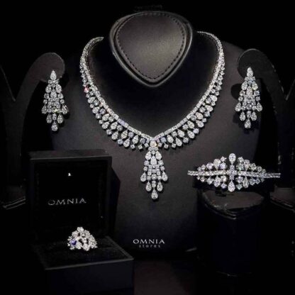 Omnia Minerva Bridal Full Set Accessories in High Quality Zircon Stone in Rhodium Plated