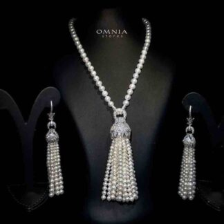 Omnia Munira Leopard Fresh Real Water Pearl Set in 92.5 Silver High Quality Simulated diamonds