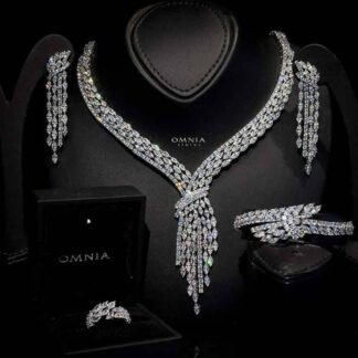 Omnia Fatma White Bridal Full Set in High Quality Zircon Stone in Rhodium Plated