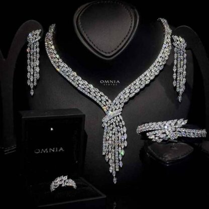Omnia Fatma White Bridal Full Set in High Quality Zircon Stone in Rhodium Plated