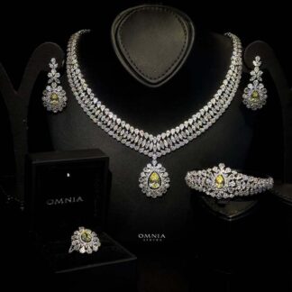 Omnia Olive Yellow Set in High Quality Zircon Stone Rhodium Plated