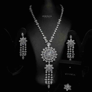 Omnia Mansour Long chain Set Accessories High Quality Zircon Stone In Rhodium Plated