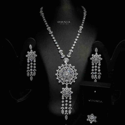 Omnia Mansour Long chain Set Accessories High Quality Zircon Stone In Rhodium Plated