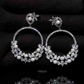 Omnia Rasha Earrings in High Quality Zircon Stone in Rhodium Plated