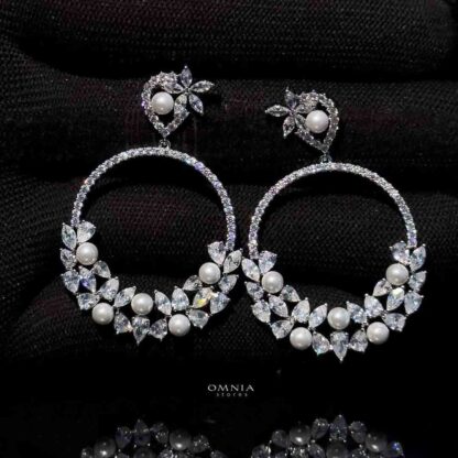 Omnia Rasha Earrings in High Quality Zircon Stone in Rhodium Plated