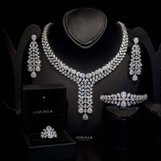 Omnia Bushra Bridal Full Set in High Quality Zircon Stone Rhodium Plated