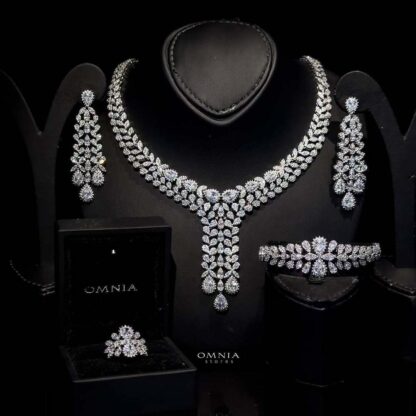 Omnia Bushra Bridal Full Set in High Quality Zircon Stone Rhodium Plated