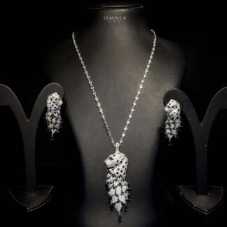 Omnia Leopard Blue Set Long Chain 92.5 Pure Silver High Quality Simulated diamonds