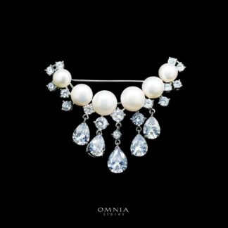 Omnia Mousa Fresh Real Water Pearl brooch in 92.5 Silver High Quality Simulated diamonds - Silver