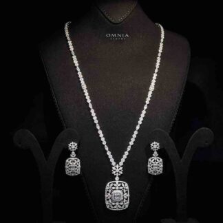 Omnia Najila Bridal Long Chain Full Set High Quality Zircon Stone In Rhodium Plated