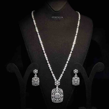 Omnia Najila Bridal Long Chain Full Set High Quality Zircon Stone In Rhodium Plated