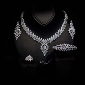 Omnia Rabiya White Bridal Full Set in High Quality Zircon Stone Rhodium Plated