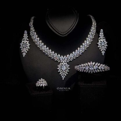 Omnia Rabiya White Bridal Full Set in High Quality Zircon Stone Rhodium Plated