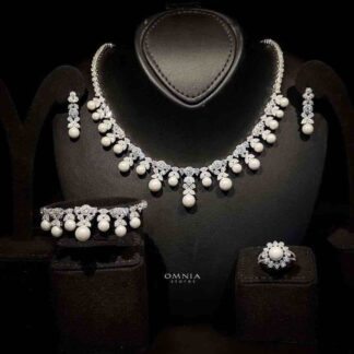Omnia Rahma Bridal Full Set in 92.5 Silver with High Quality Simulated Diamonds and Elegant Pearl Accents