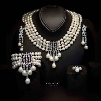 Omnia Behati Fresh Real Water Pearl Set In 92.5 Silver High Quality Simulated diamonds