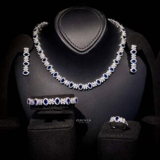 Omnia Mira Blue Bridal Full Set in High Quality Zircon Stone Rhodium Plated