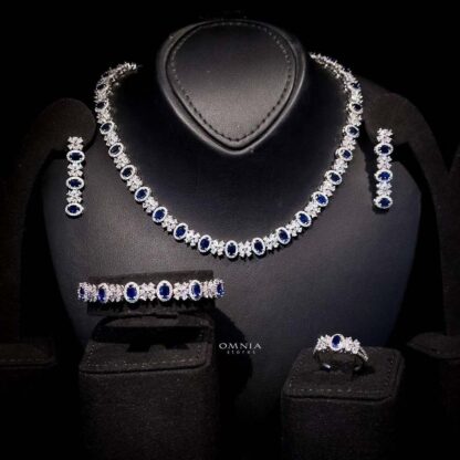 Omnia Mira Blue Bridal Full Set in High Quality Zircon Stone Rhodium Plated