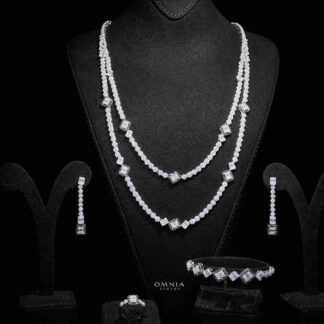 Omnia Thekra Bridal Black & White Long chain Set Accessories High Quality Zircon Stone In Rhodium Plated