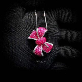 Omnia Meera Ribbon Necklace in 92.5 Silver High Quality Simulated diamonds