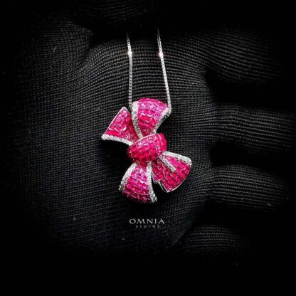 Omnia Meera Ribbon Necklace in 92.5 Silver High Quality Simulated diamonds