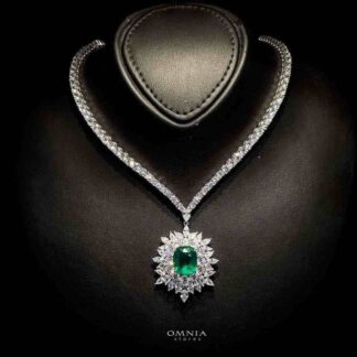 Omnia Thalia Green Necklace in 92.5 Silver High Quality Simulated diamonds