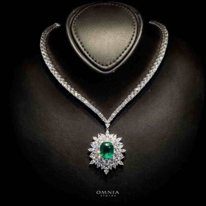 Omnia Thalia Green Necklace in 92.5 Silver High Quality Simulated diamonds