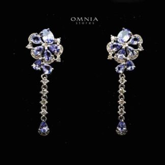 Omnia Rawan Drop Earrings In 92.5 Silver High Quality Tanzanite Stone