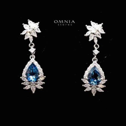 Omnia Fatemah Drop Earrings In 92.5 Silver High Quality London Blue Topaz