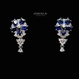 Omnia Fate Stud Earrings In 92.5 Silver High Quality London Blue Topaz