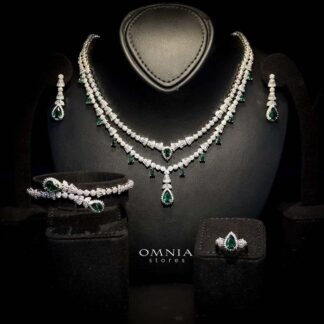 Omnia Ghada Green Bridal Full Set Accessories in High Quality Zircon Stone Rhodium Plated