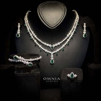 Omnia Ghada Green Bridal Full Set Accessories in High Quality Zircon Stone Rhodium Plated