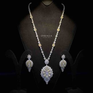 Omnia Hasmaa Yellow Bridal Long chain Set Accessories High Quality Zircon Stone In Rhodium Plated