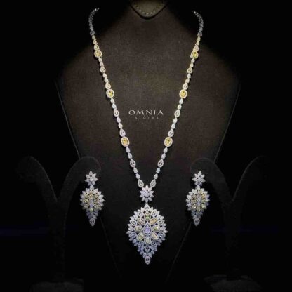 Omnia Hasmaa Yellow Bridal Long chain Set Accessories High Quality Zircon Stone In Rhodium Plated
