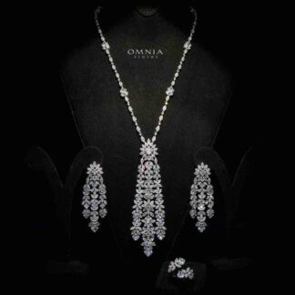 Omnia Veronica Bridal Long chain Set Accessories High Quality Zircon Stone In Rhodium Plated (only available in KSA)