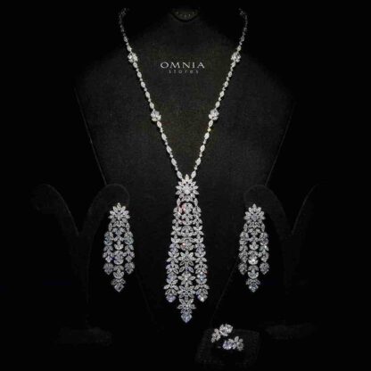 Omnia Veronica Bridal Long chain Set Accessories High Quality Zircon Stone In Rhodium Plated (only available in KSA)