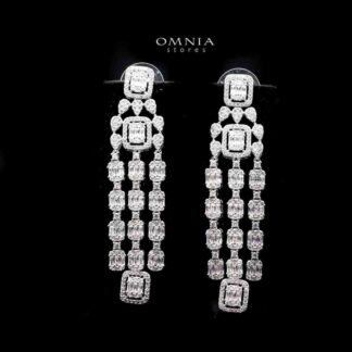 Omnia Sara Drop Earrings in High Quality Zircon Stone Rhodium Plated
