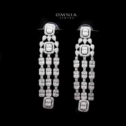 Omnia Sara Drop Earrings in High Quality Zircon Stone Rhodium Plated