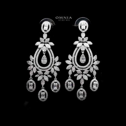 Omnia Shamcey White Earrings in High Quality Zircon Stone in Rhodium Plated