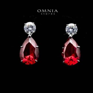 Omnia Byna Red Earring in 92.5 Silver Accessories In High Quality Simulated Diamonds - Red