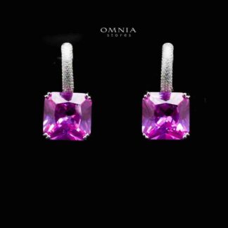 Omnia Dilara Maroon Earrings In 92.5 Silver High Quality Simulated Diamonds