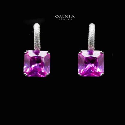 Omnia Dilara Maroon Earrings In 92.5 Silver High Quality Simulated Diamonds