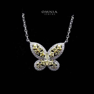 Omnia Dalia Yellow Butterfly Necklace In 92.5 Silver High Quality Simulated Diamonds
