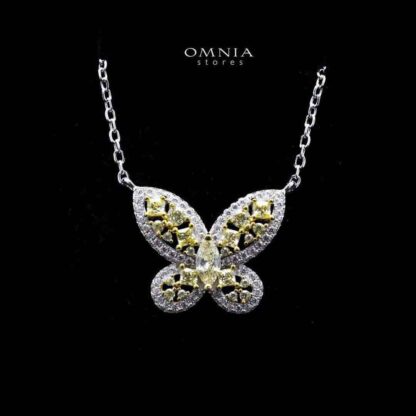Omnia Dalia Yellow Butterfly Necklace In 92.5 Silver High Quality Simulated Diamonds