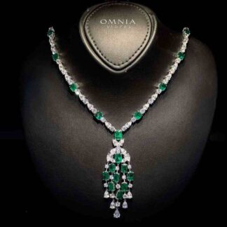 Omnia Israa Green Necklace In 92.5 Silver High Quality Simulated diamonds